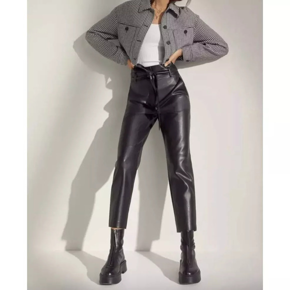 Aritzia Wilfred High Waisted Tie Belt Black Faux Leather Pants Size 2 - Picture 1 of 16
